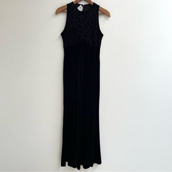Vintage Y2K Whimsigoth Black Burnout Velvet Empire Waist Maxi Dress Sleeveless 6 - Picture 2 of 9